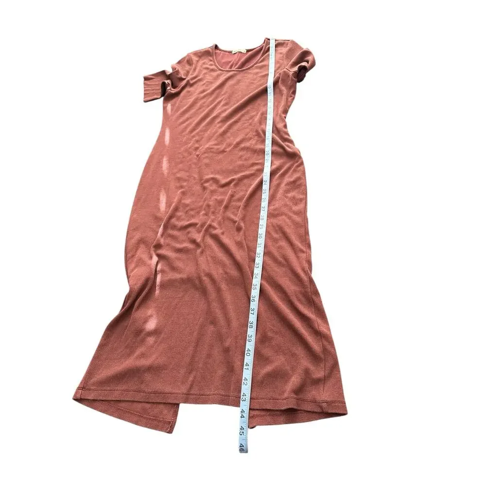 Marine Layer Brown Scoop Neck Short Sleeve Casual Ribbed Lexi Midi Dress Size XL